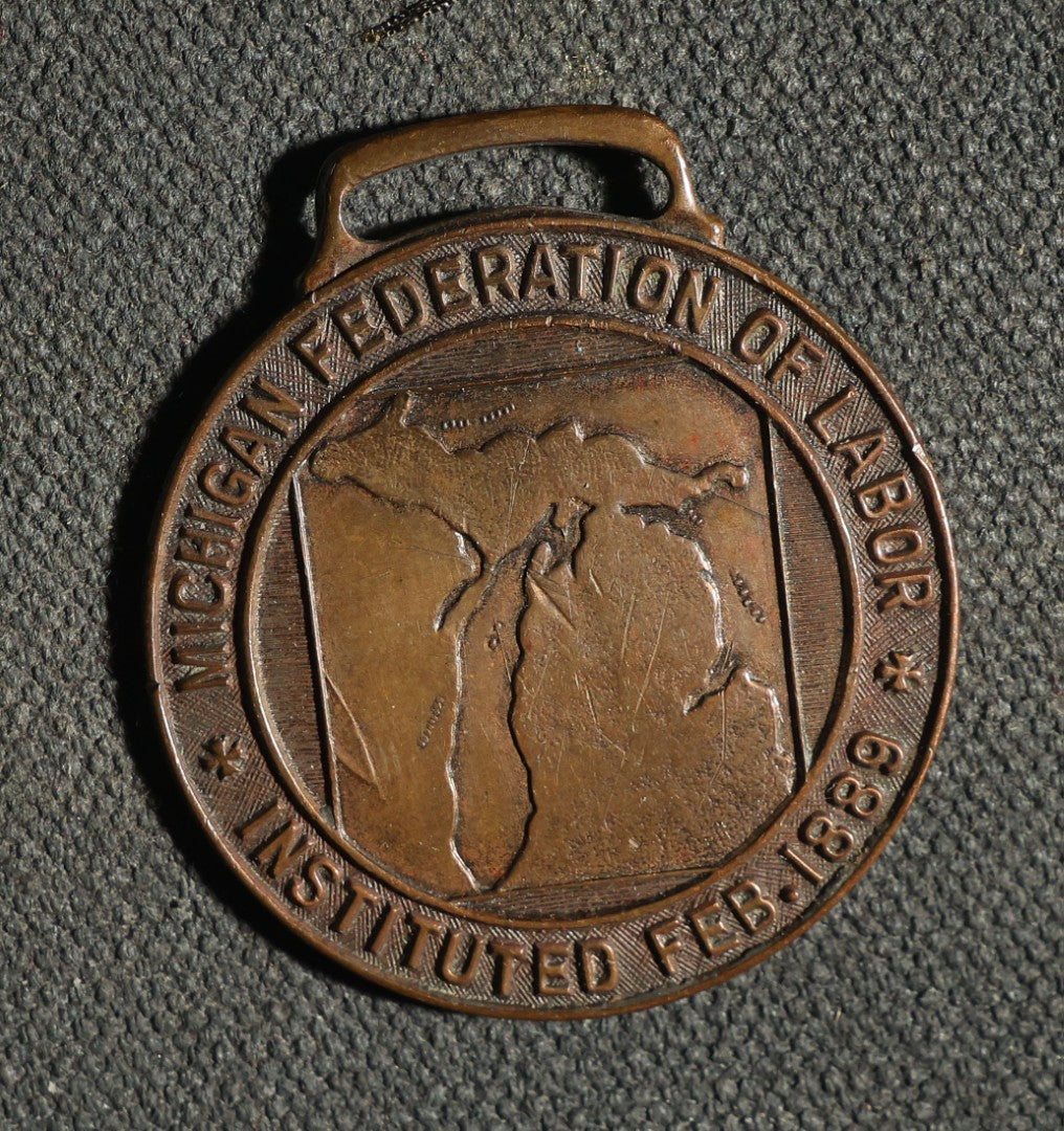 Trio of Medallions, Lindbergh 1927, Lucky Penny 1936, and Michigan Federation of Labor