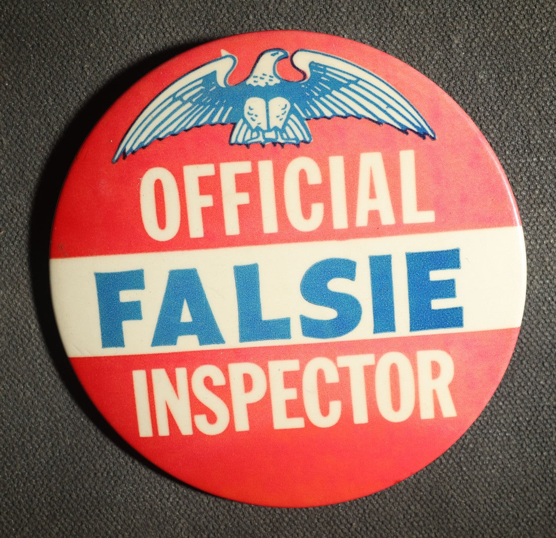 Pair of Large Novelty Buttons, Official Falsie Inspector