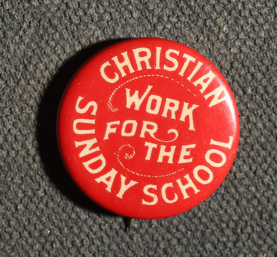 Pair of Buttons Including Paper Litho of Angel and Christian Work for the Sunday School
