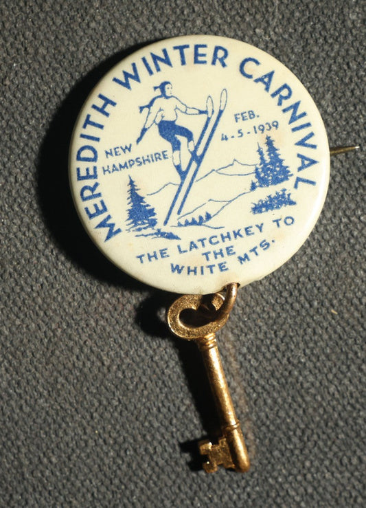 Meredith Winter Carnival New Hampshire 1939 Button with Key Dangly