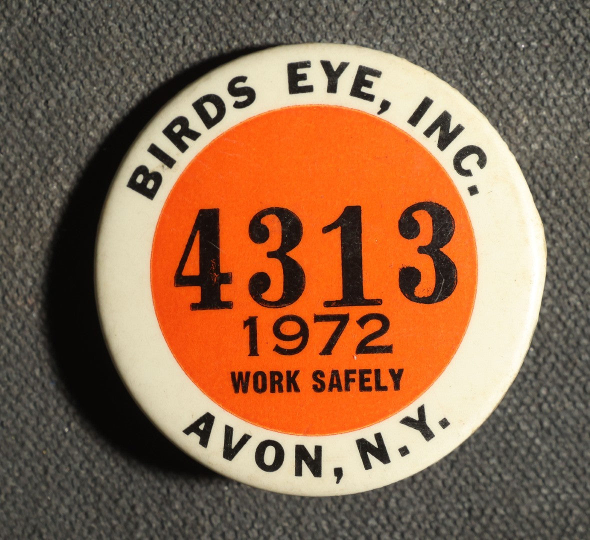 Pair of Employee Badge Buttons, Birds Eye, Inc Avon New York and the Hartford Rubber Works Company
