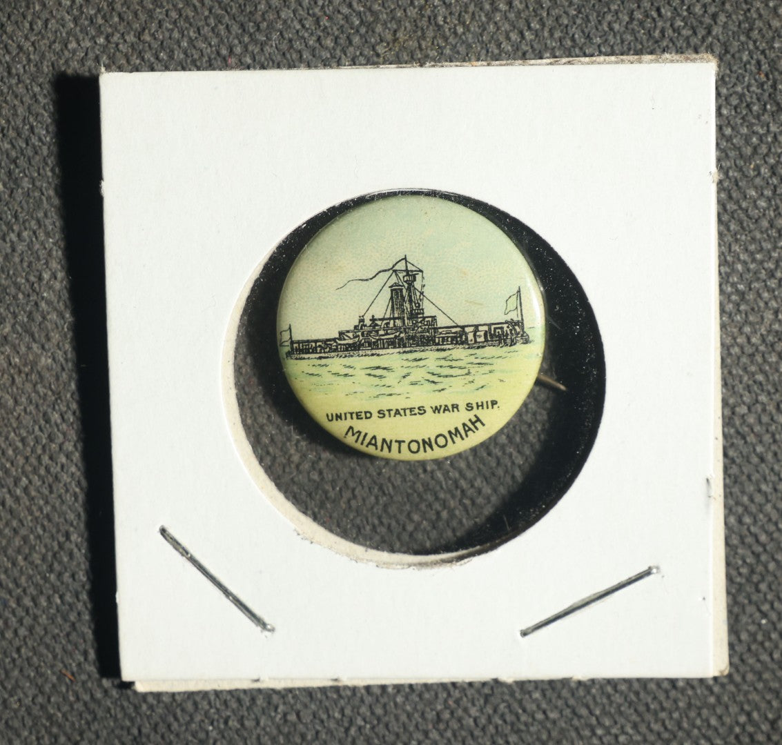 Pair of Buttons, United States War Ship Miantonomah and French Political "Je Suis En Favier De Commissaires Elus Par Le Peuple" ("I AM in Favor of Commissioners Elected by the People")