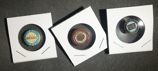 Three Items Including Woman's American Baptist Foreign Mission Society 50 Year Anniversary Button, Portsmouth New Hampshire Tercentenary 1623-1923 Studback, and Boston and Maine Railroad Safety First Stud Back