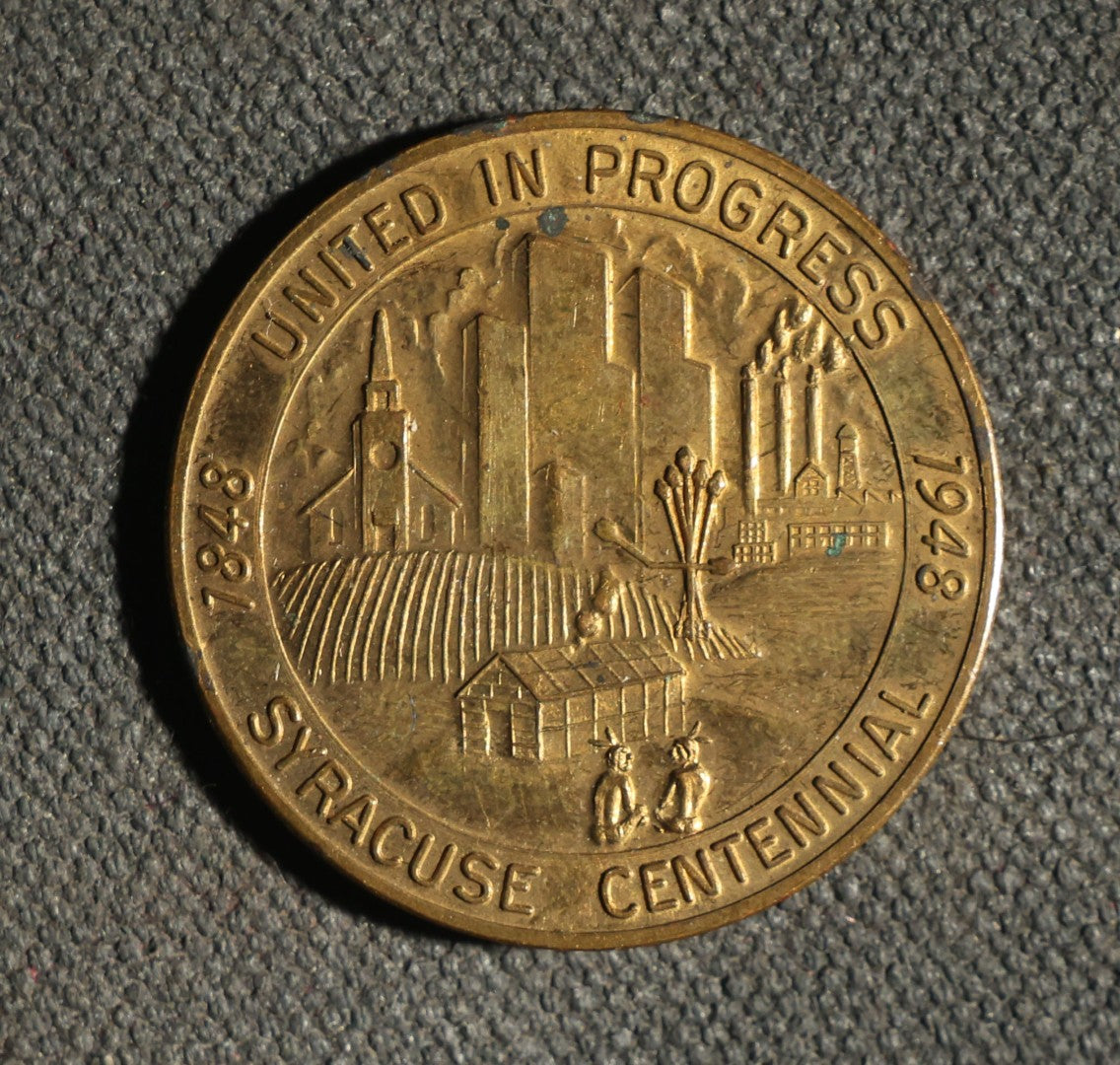 Four Pieces Including Federal Order of Eagles and Track Fobs, and Pair of Syracuse New York Centennial Coins