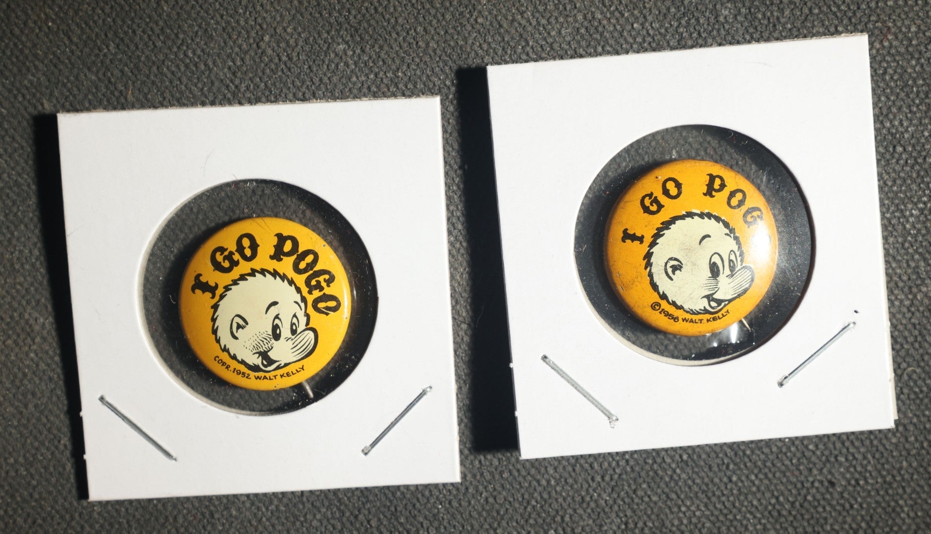 Pair of I Go Pogo Copyright 1952 Walt Kelly Buttons
