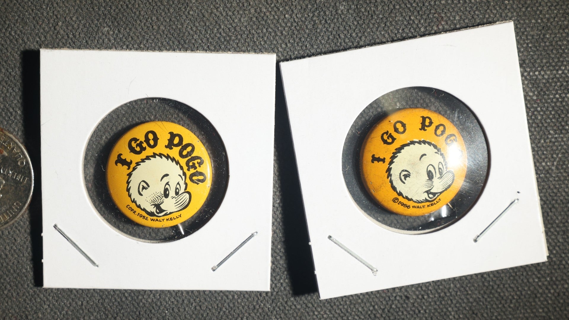 Pair of I Go Pogo Copyright 1952 Walt Kelly Buttons