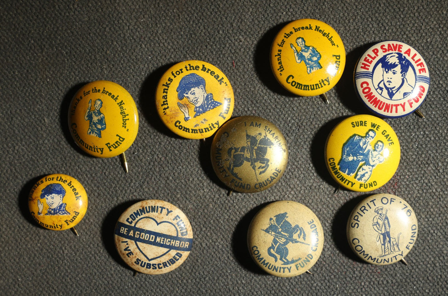 Grouping of 10 Buttons, Community Fund Related