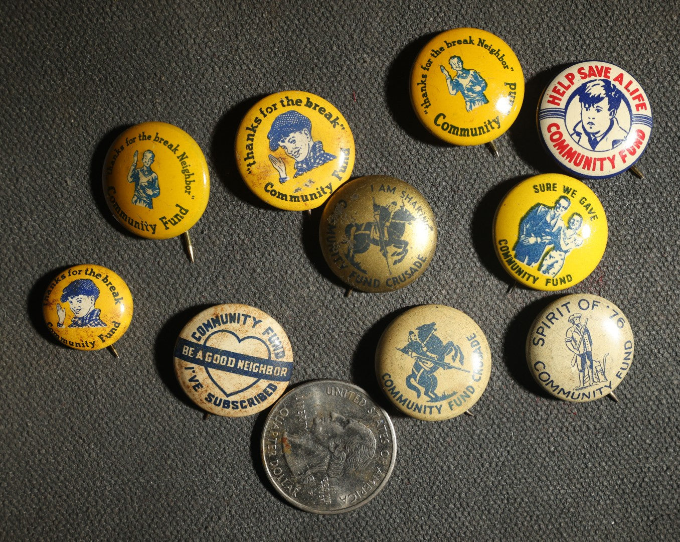 Grouping of 10 Buttons, Community Fund Related