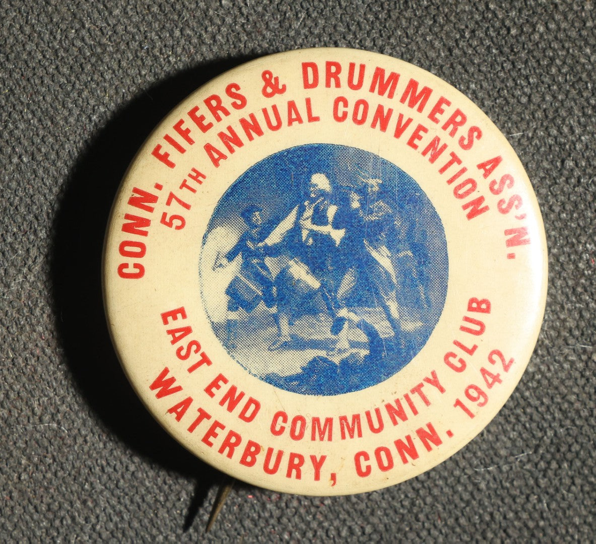 Pair of Buttons, U.S.S. Constitution and Connecticut Fifers and Drummers Association 1942