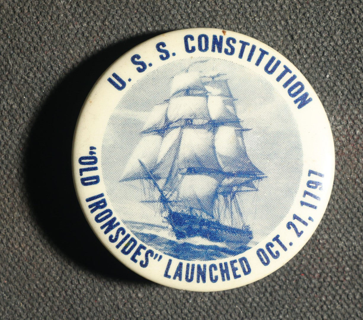 Pair of Buttons, U.S.S. Constitution and Connecticut Fifers and Drummers Association 1942