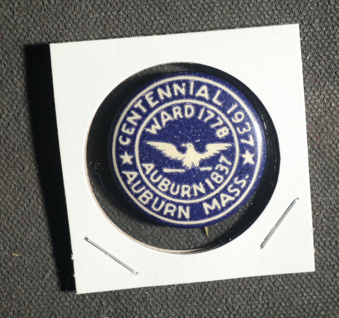Five Local Interest Buttons, Gloucester Mass, Eugene Oregon, Littleton Mass, Grand Rapids Michigan, Auburn Mass
