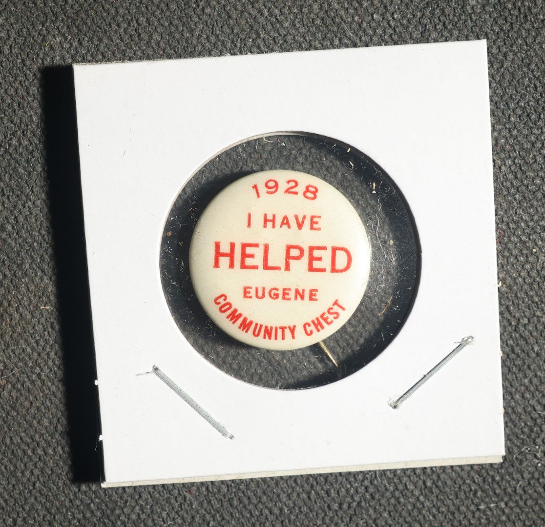 Five Local Interest Buttons, Gloucester Mass, Eugene Oregon, Littleton Mass, Grand Rapids Michigan, Auburn Mass