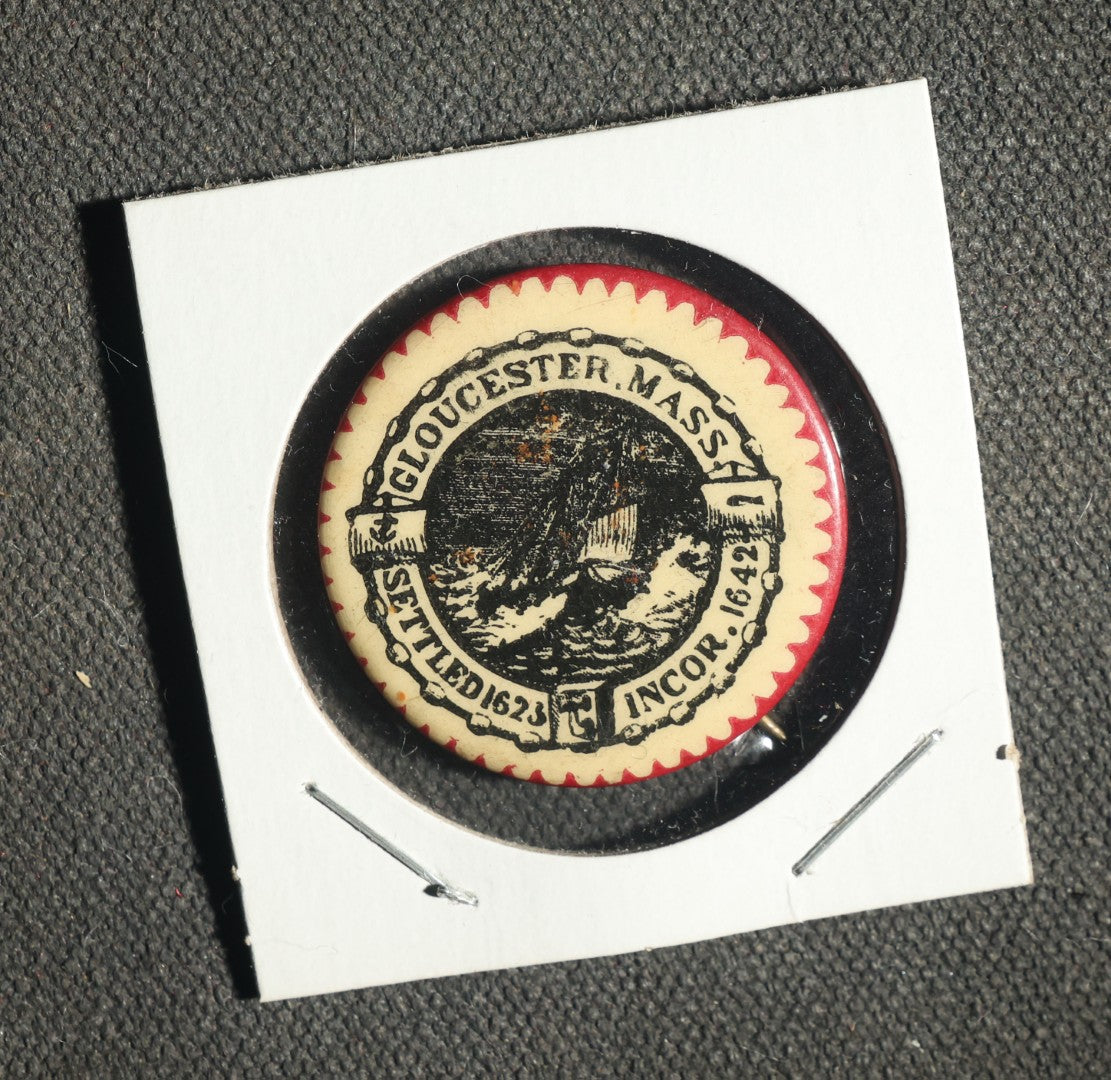 Five Local Interest Buttons, Gloucester Mass, Eugene Oregon, Littleton Mass, Grand Rapids Michigan, Auburn Mass
