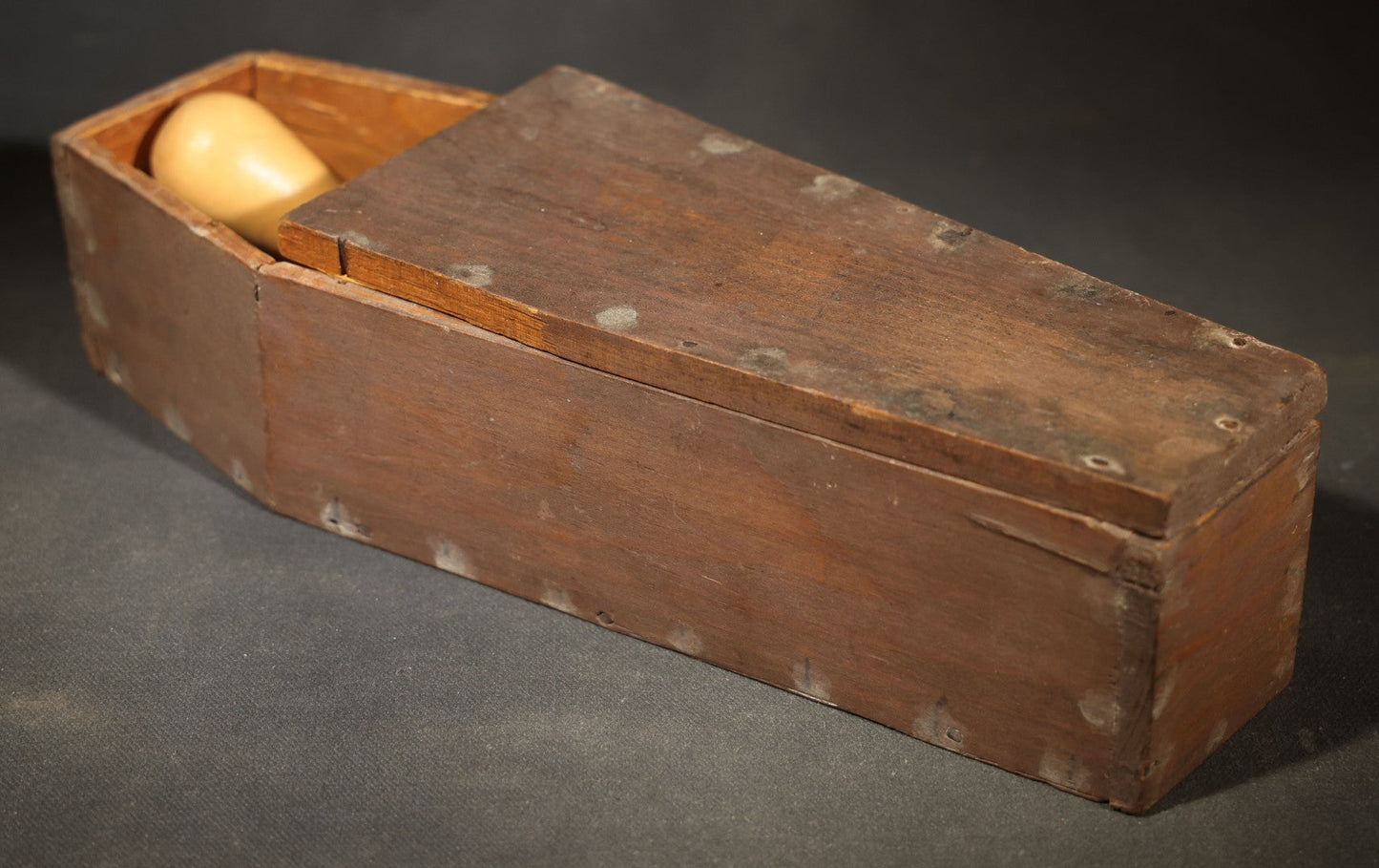 Antique Wooden Folk Art Coffin with Vintage Posable Artist's Mannequin Figure