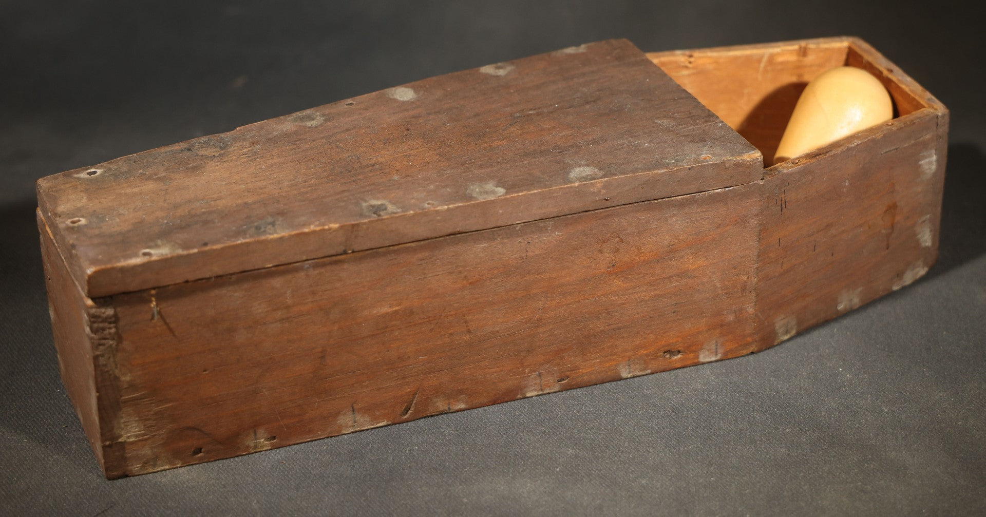 Antique Wooden Folk Art Coffin with Vintage Posable Artist's Mannequin Figure