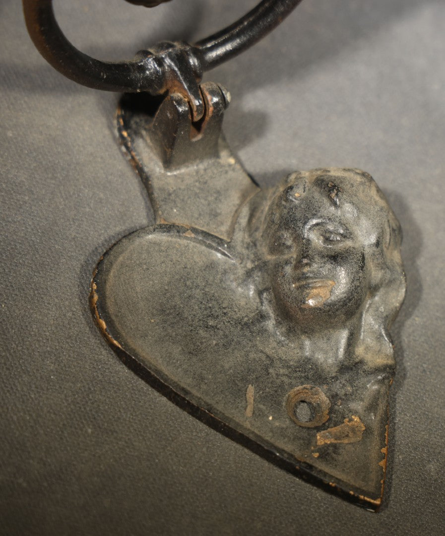 Antique Cast Iron Figural Door Knocker with Two Kissing Children and Heart-Shaped Back Plate