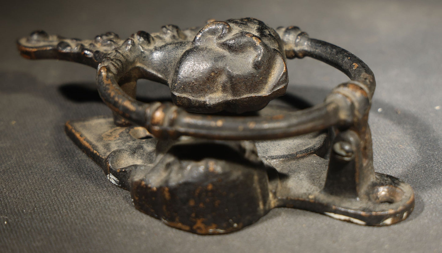 Antique Cast Iron Figural Door Knocker with Two Kissing Children and Heart-Shaped Back Plate