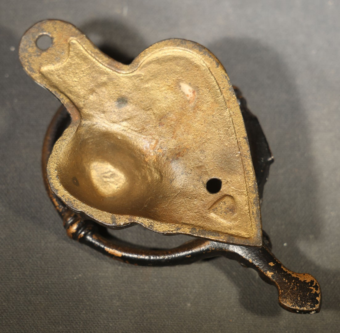 Antique Cast Iron Figural Door Knocker with Two Kissing Children and Heart-Shaped Back Plate