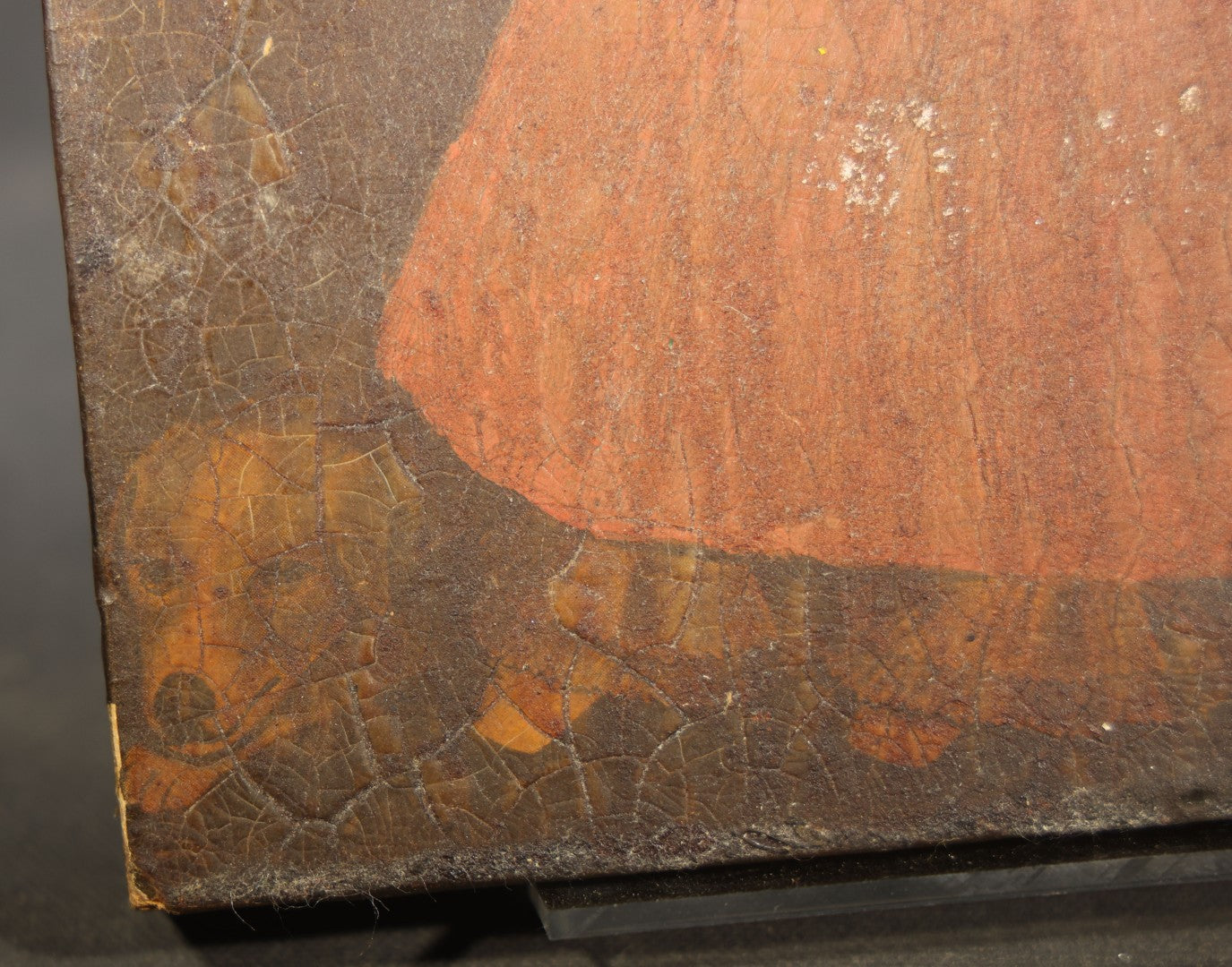 Vintage Decoupage Lithograph on Wood Panel, Folk Art Portrait of a Young Girl in Pink Dress Holding a Cat with Dog at Feet