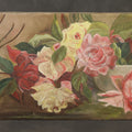 Lot 016 - Antique Oil Painting on Canvas, Still Life of Pink, Red, Yellow, and White Roses in Panoramic Format, 33-1/8" L x 10" H