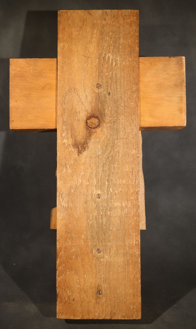 Vintage Folk Art Hand-Carved Wood Cross with Profile Bust of Christ