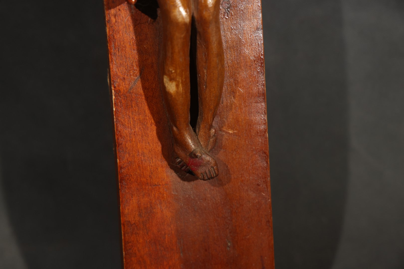 Antique Folk Art Carved Wood Wall Crucifix with Corpus and I.N.R.I. Scroll