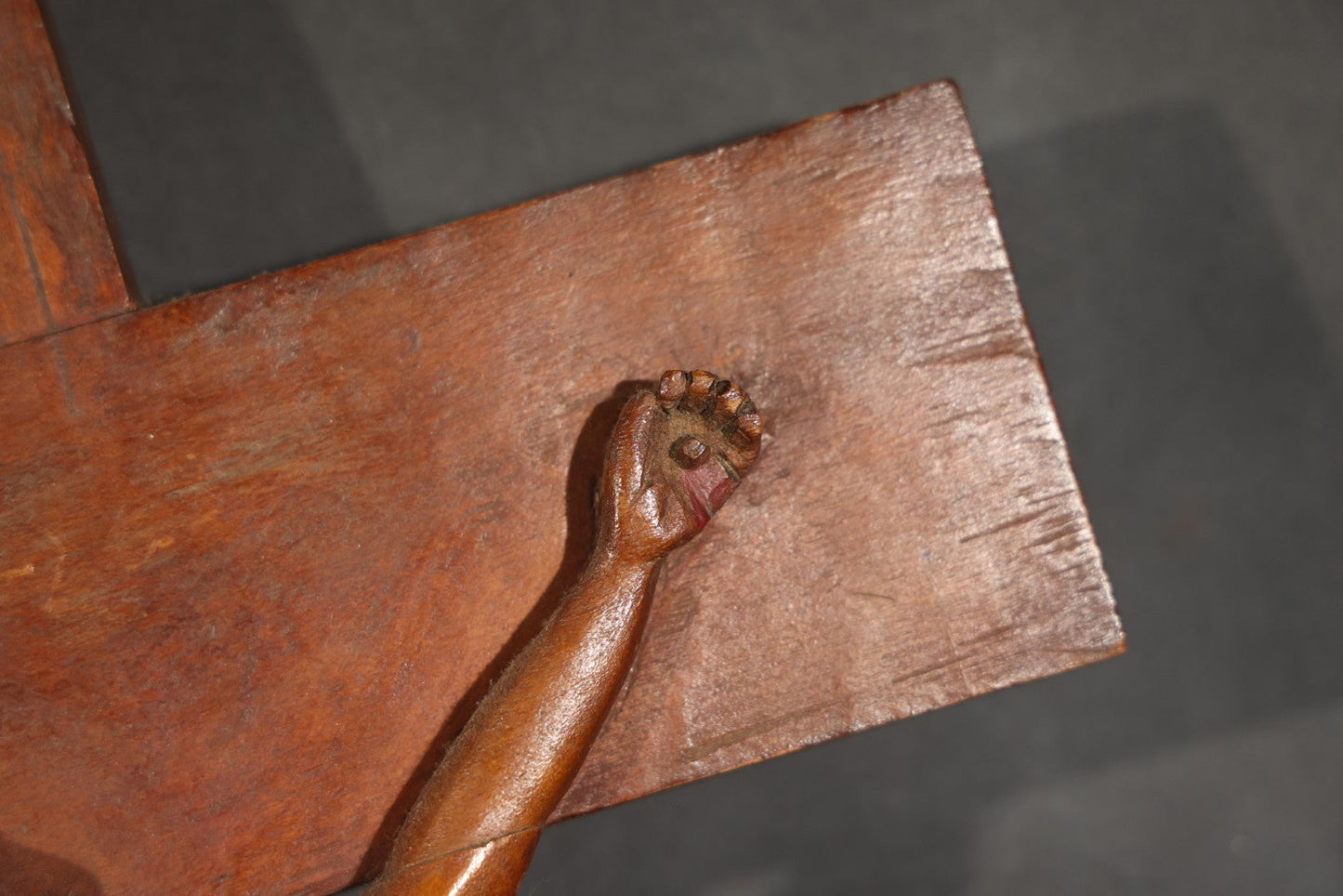 Antique Folk Art Carved Wood Wall Crucifix with Corpus and I.N.R.I. Scroll