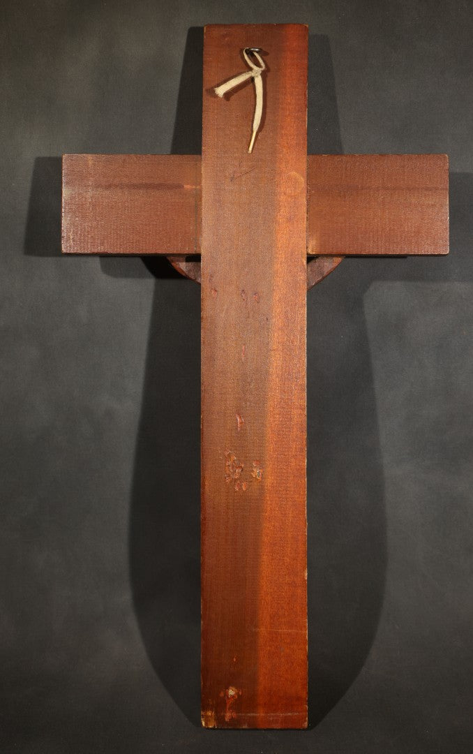 Antique Folk Art Carved Wood Wall Crucifix with Corpus and I.N.R.I. Scroll