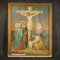 Lot 019 - Antique Framed Crucifixion Chromolithograph Print with the Virgin Mary, Saint John, and Mary Magdalene, 18" W x 22" H