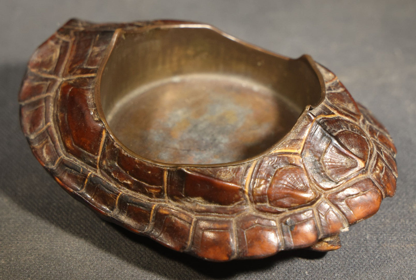 Antique Turtle Shell Ashtray with Metal Liner