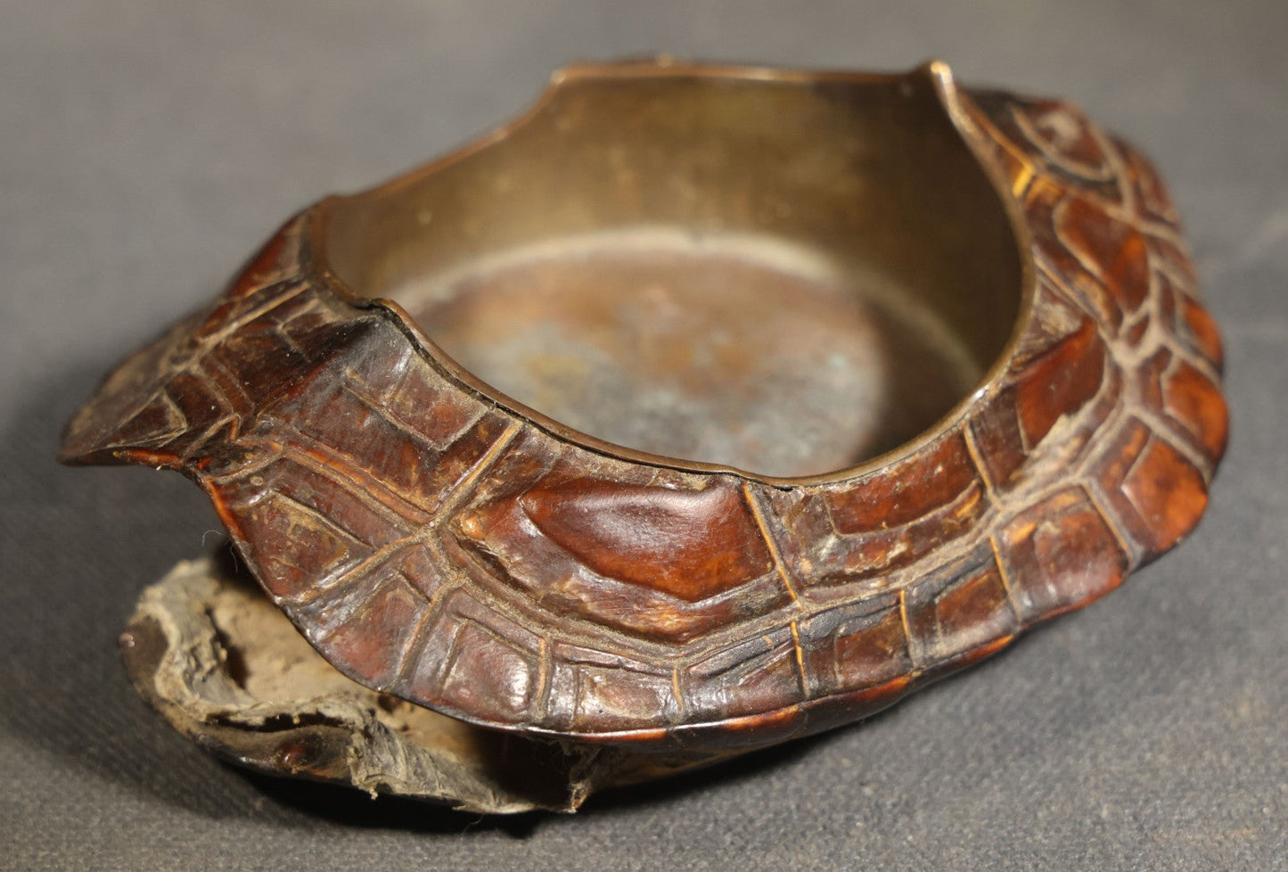 Antique Turtle Shell Ashtray with Metal Liner