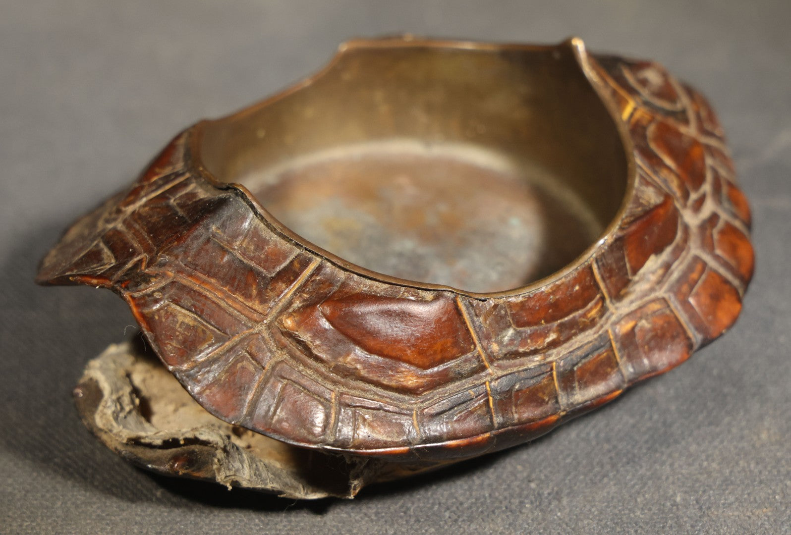 Antique Turtle Shell Ashtray with Metal Liner