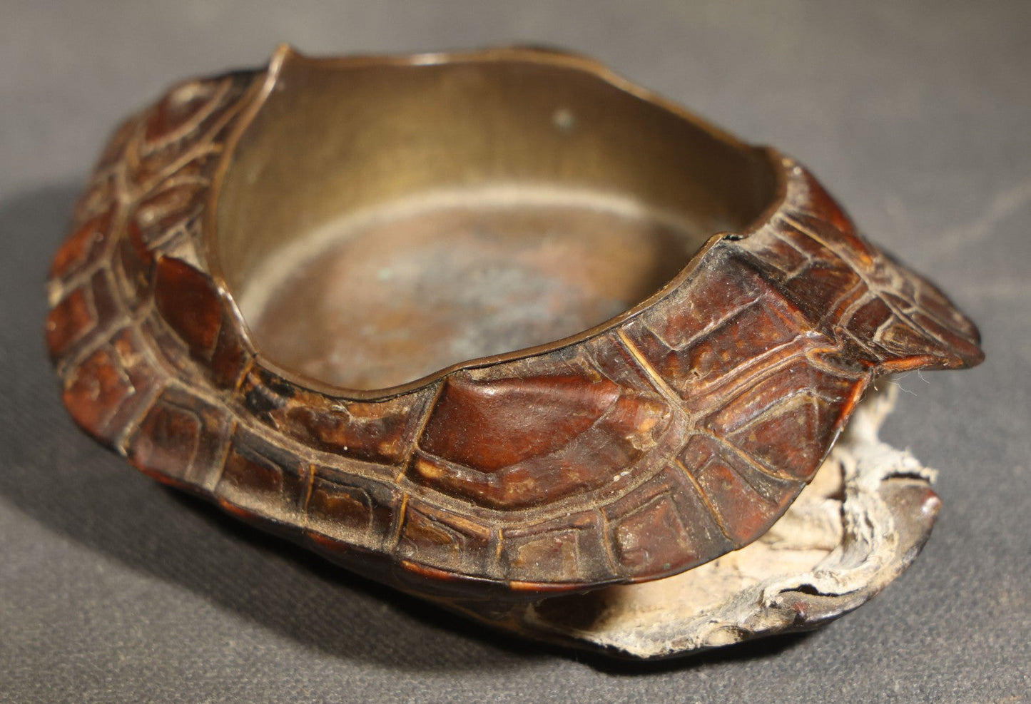 Antique Turtle Shell Ashtray with Metal Liner