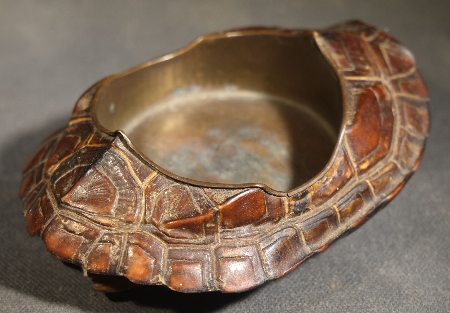 Antique Turtle Shell Ashtray with Metal Liner