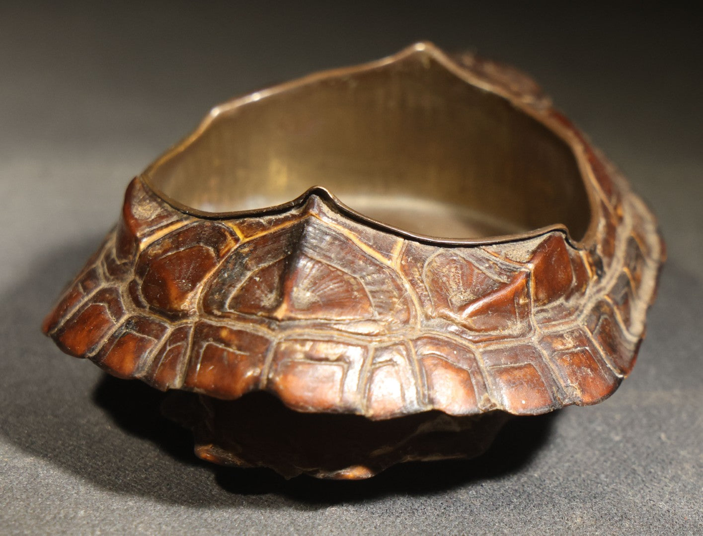Antique Turtle Shell Ashtray with Metal Liner