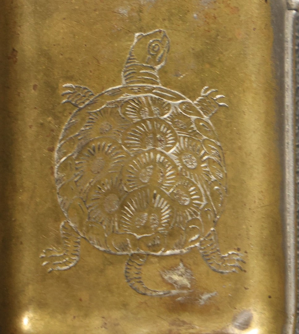Antique Brass Match Safe with Engraved Turtle Design