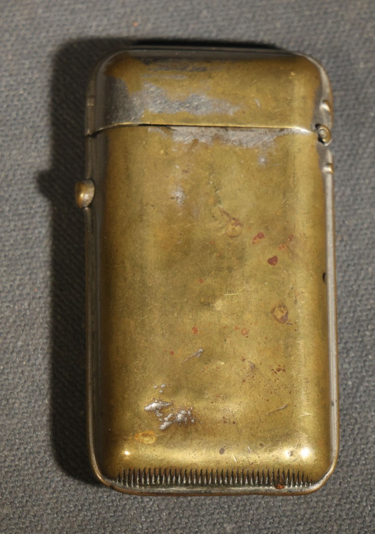 Antique Brass Match Safe with Engraved Turtle Design