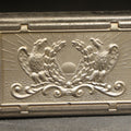 Lot 040 - Antique Patriotic Match Safe with Double Eagle and Rising Sun Motif and Union Shield with Crossed Flags and Weapons, 2-7/8" H