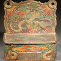 Lot 041 - Antique Tin Lithograph Wall-Mount Match Safe with Dragon and Flame Motifs, 4-3/4" H