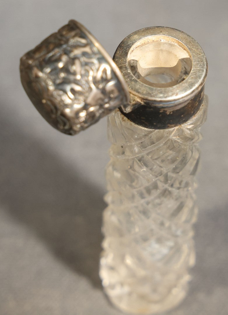 Antique Cut Glass Scent Bottle with Repousse Sterling Silver Cap