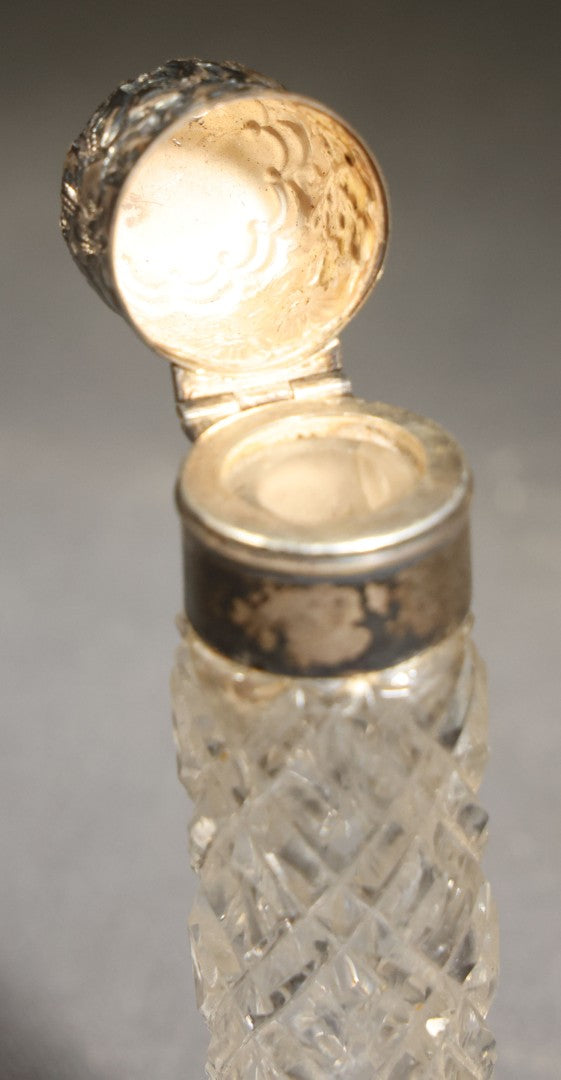 Antique Cut Glass Scent Bottle with Repousse Sterling Silver Cap