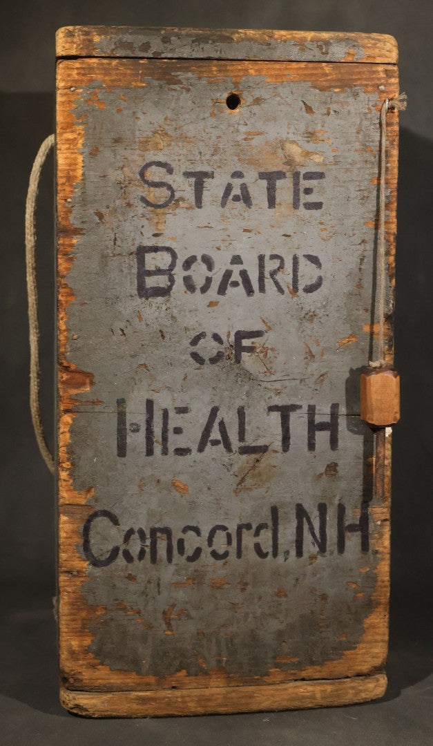 Antique New Hampshire State Board of Health Glass Bottle in Wooden Carrying Box, Concord, New Hampshire