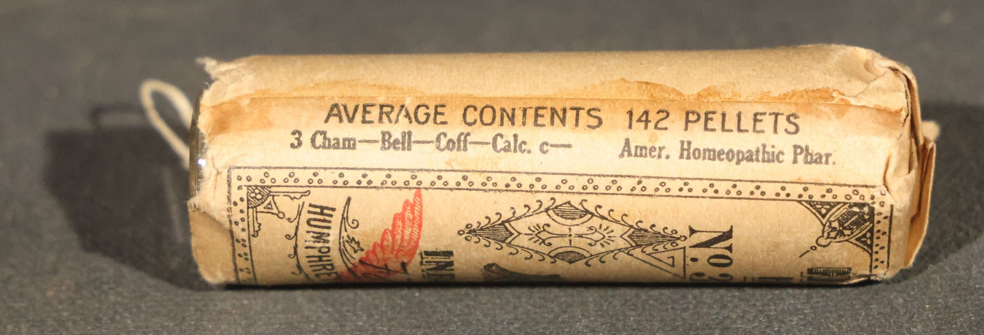 Antique Humphreys' Homeopathic No. 3 Infants' Diseases Pellet Vial with Printed Wrapper and original contents, Humphreys' Homeopathic Medicine Co., New York
