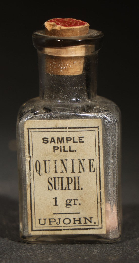 Pair of Antique Pharmaceutical Sample Bottles including Dr. Caldwell's Syrup Pepsin and Upjohn Quinine Sulph. Sample Pill