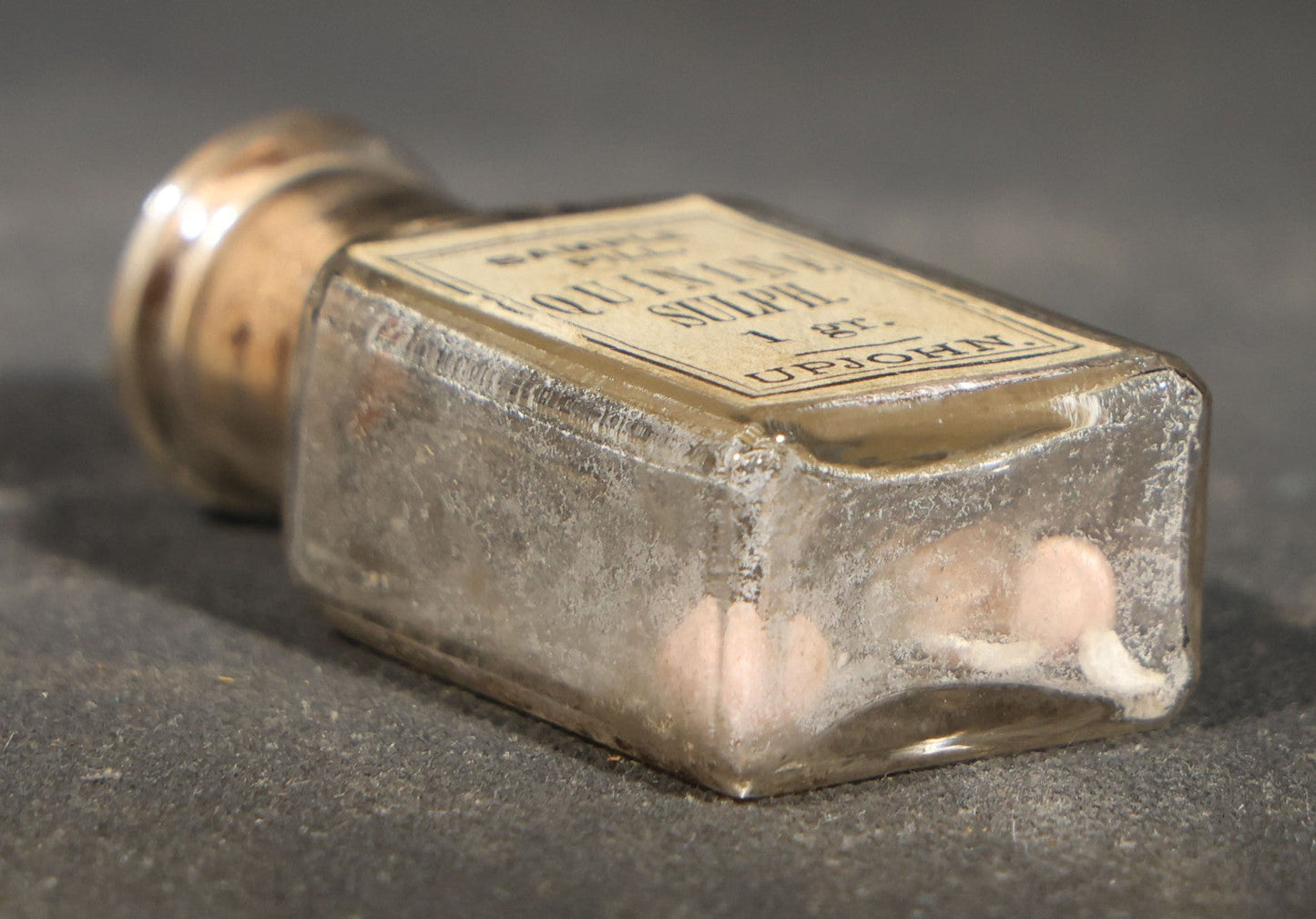 Pair of Antique Pharmaceutical Sample Bottles including Dr. Caldwell's Syrup Pepsin and Upjohn Quinine Sulph. Sample Pill