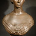 Lot 071 - Antique Bronze-Patinated Plaster Bust of Princess Alexandra of Denmark After Mary Thornycroft, Published by W.T. Copeland for the Art Union of London, 1863, Note Surface Cracking and Glue Repairs, 14-1/2" H