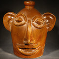 Lot 072 - Vintage Brown-Glazed Pottery Face Jug with Applied Features and Teeth, Signed Charlie Galusha, 1999, Note Damaged Ear, 8-1/2" H