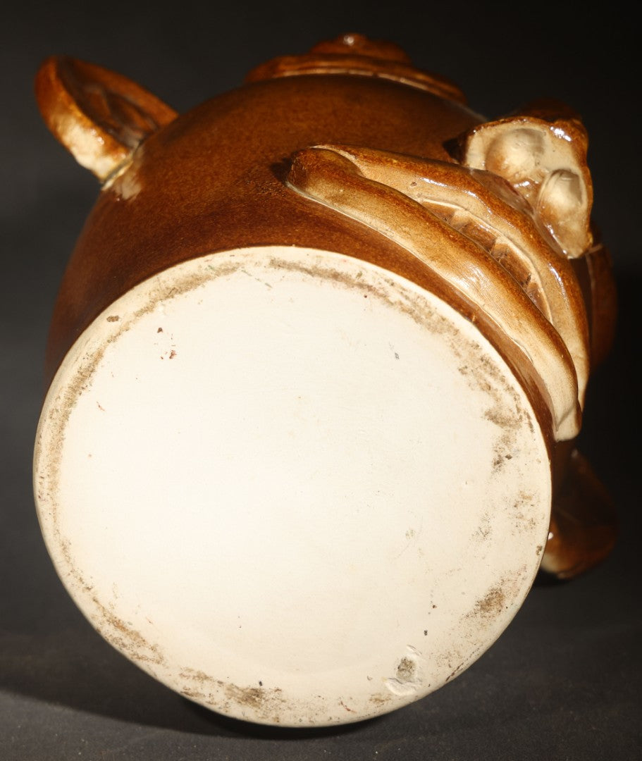 Vintage Brown-Glazed Pottery Face Jug with Applied Features and Teeth, Signed Charlie Galusha, 1999, Note Damaged Ear