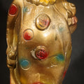 Lot 074 - Antique Chalkware Clown Carnival Prize Still Bank with Dollar Sign Motif and Polychrome Paint, 12-3/4" H