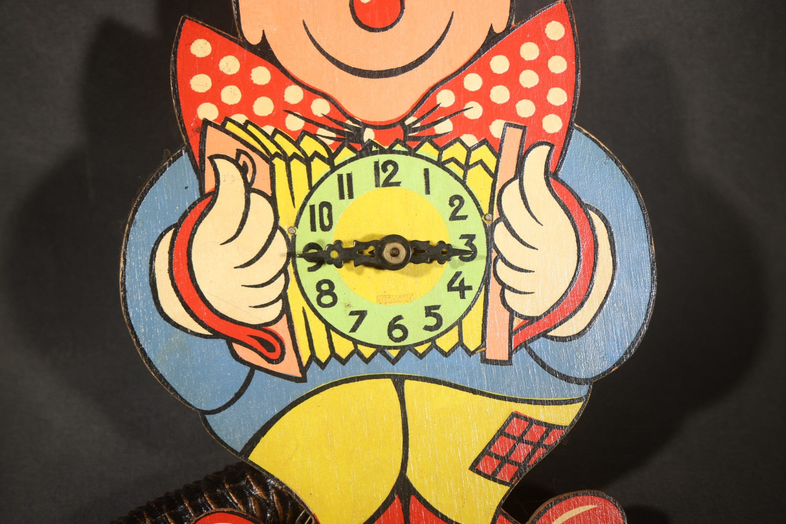Vintage West German Figural Clown Wall Clock with Moving Eyes and Pinecone Weight, Made in Western Germany